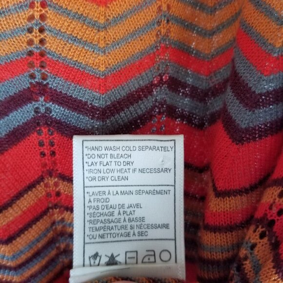 BB Dakota Chevron Stripe V-Neck Sweater Size Medium Colorful Long Sleeves Orange - Picture 6 of 9